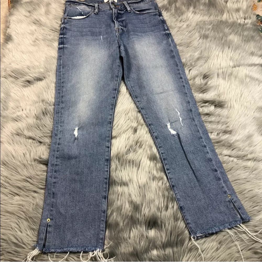 Frame Le High Straight Frayed Hem Slit Jeans Size 26